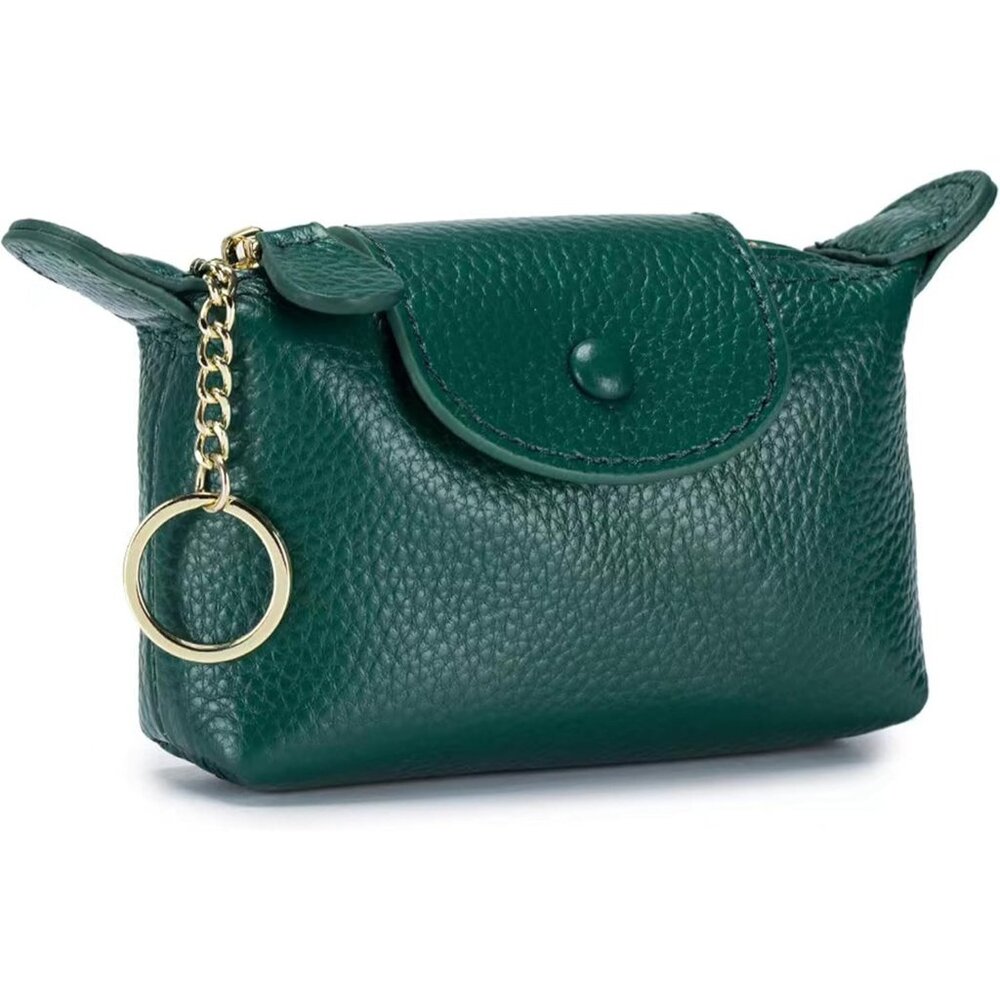 Womens Fashionable Leather Wallet Key Chain Zipper Pouch Classic Money Green Bag
